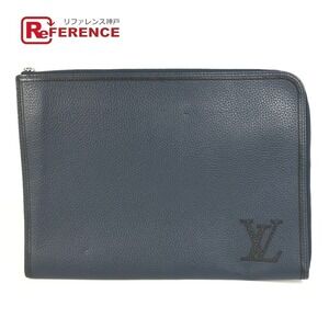 Louis Vuitton LV Logo Pochette Jour Pouch Clutch Bag L Zip Taurillon Navy Blue